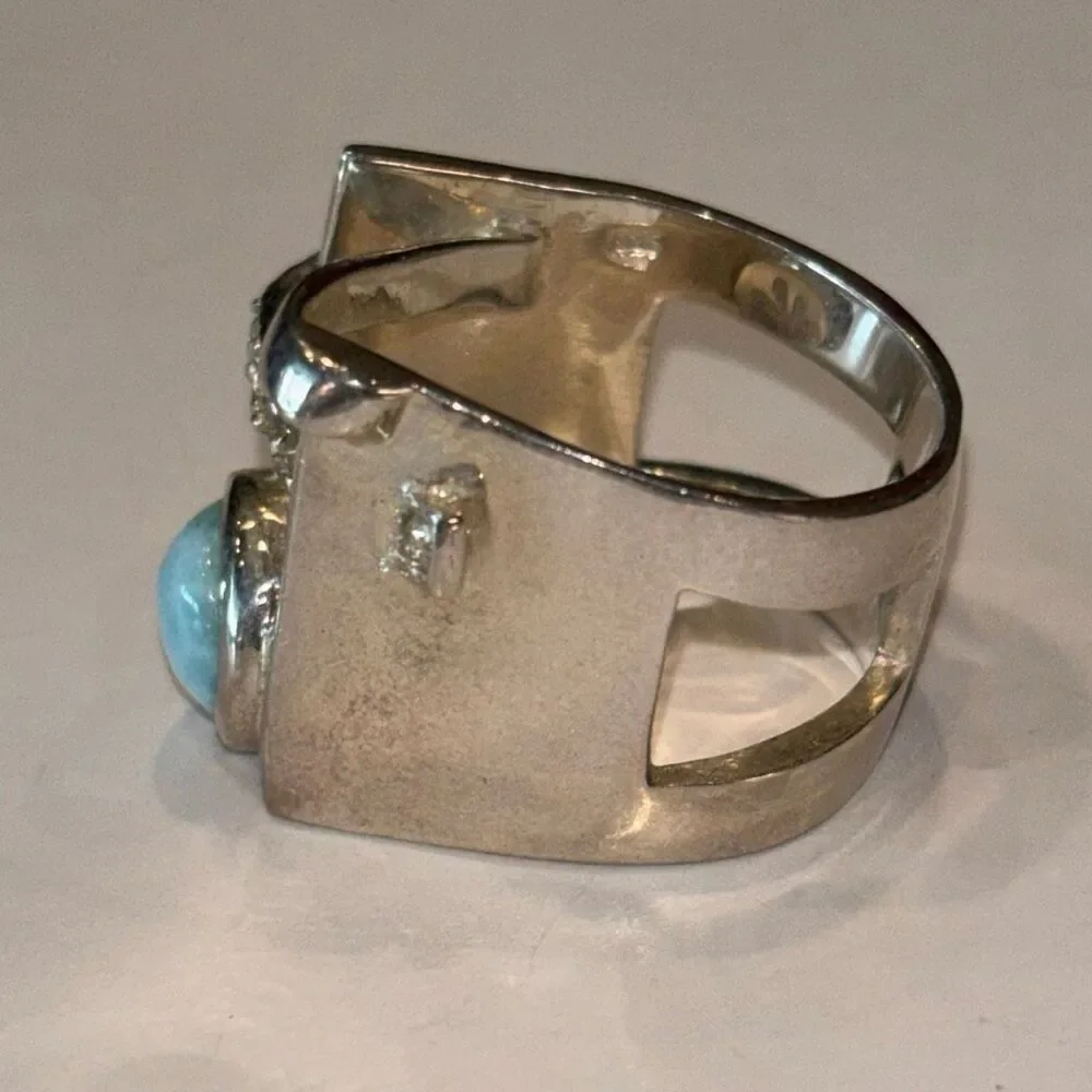 Marahlago Larimar Dante Sterling silver white topaz sculpture ring Sz 8 - Picture 6 of 12